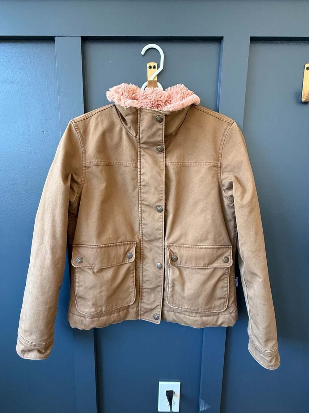 Patagonia Women's Maple Grove Canvas Jacket Brown with Pink Fleece Collar - Picture 2 of 7